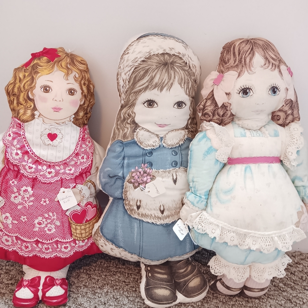 Lot of 3 Vintage Handmade Cloth Doll Pillows